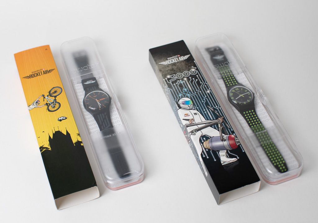 Simon Baumann Grafik Swatch Rocket Air Event Design Verpackung Swatch